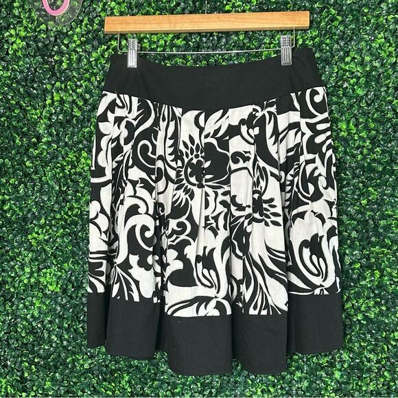 Cache Black & White Damask Floral Skirt Cotton Silver Metallic Pleated Size 2 - Picture 4 of 6